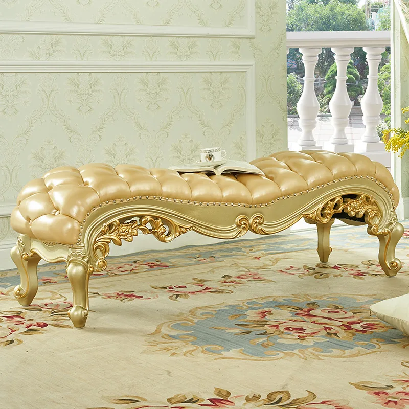 

European style bedside stool sofa solid wood carving flower European and American bedroom bedside stool shoe change stool bedsid