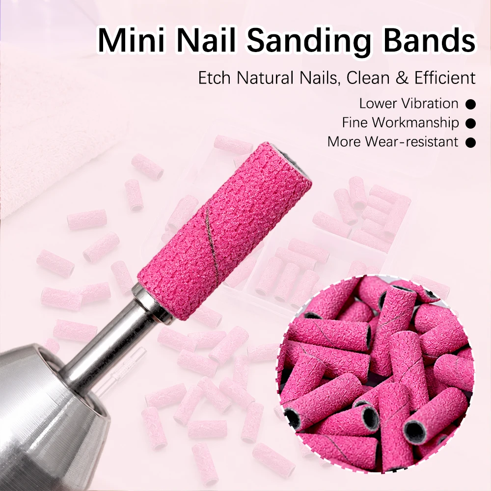 60Pcs Klimonla Nail Art Sanding Bands 80 120 180 240 Grit with 1Pcs Nail Drill Bits for Manicures and Pedicure Accessories view 3