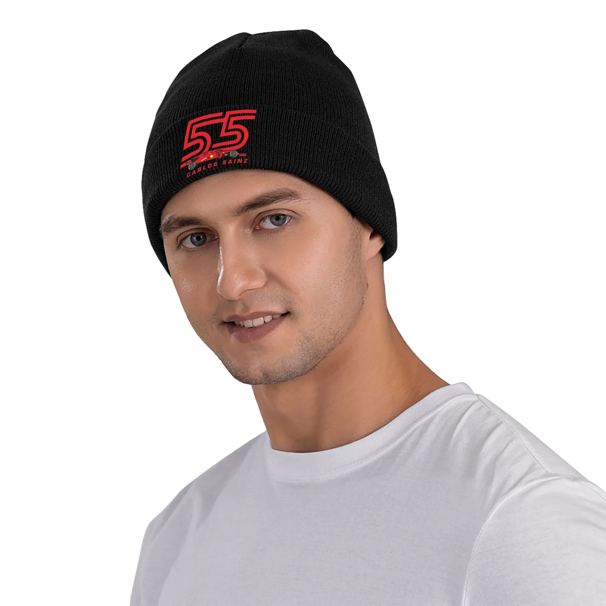 كارلوس ساينز جونيور F1 توقيع الرسم الشتاء Skullies قبعة صغيرة الخريف الدافئة قبعات منسوجة بونيه قبعات للنساء الرجال
