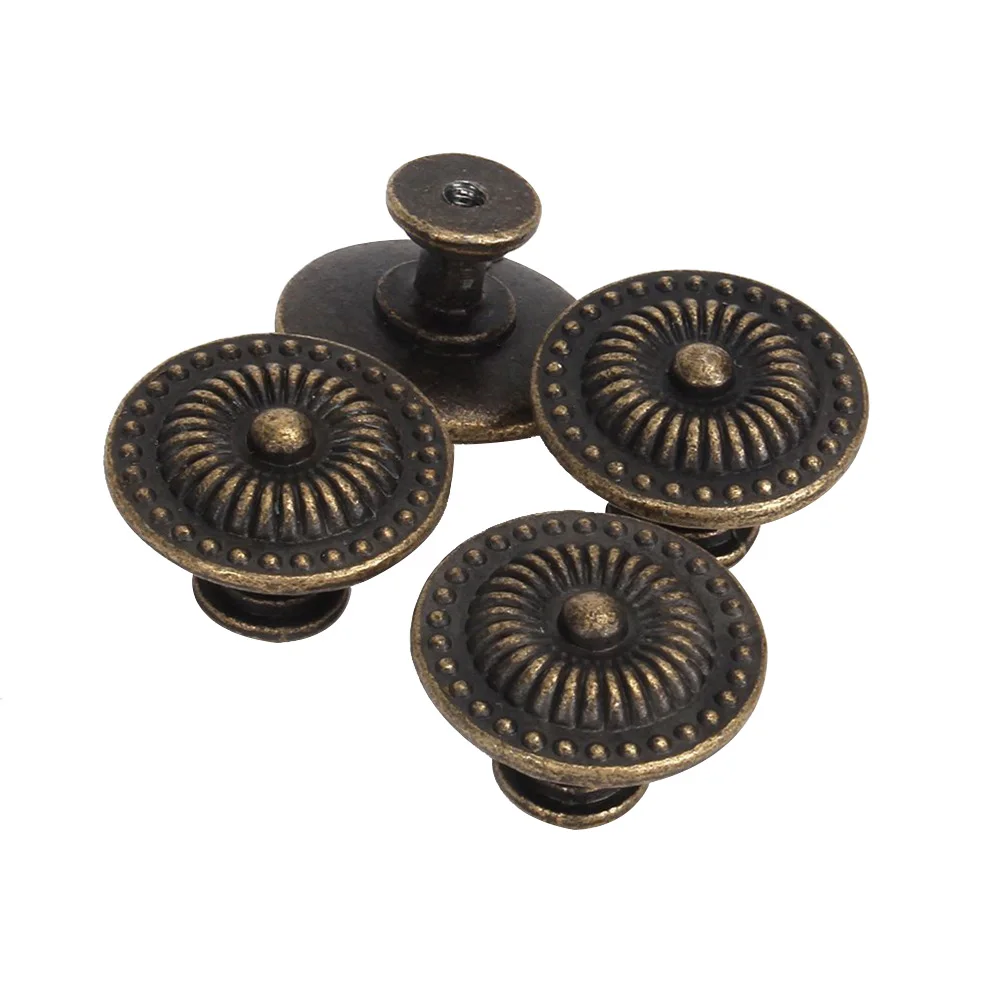 

4 PC Bronze Handle Traditional Furniture Handles Classic Puller Zinc Alloy Round Cabinet Pulls Pullers