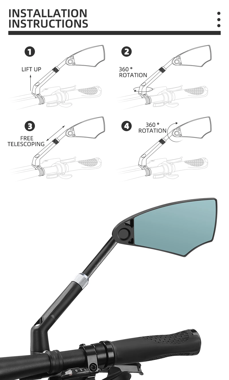 Fahrradrückspiegel, blendfrei, 360° ° Rotation Lenker Rückspiegel Motorrad Roller Spiegel Fahrrad Zubehör – Detail 10