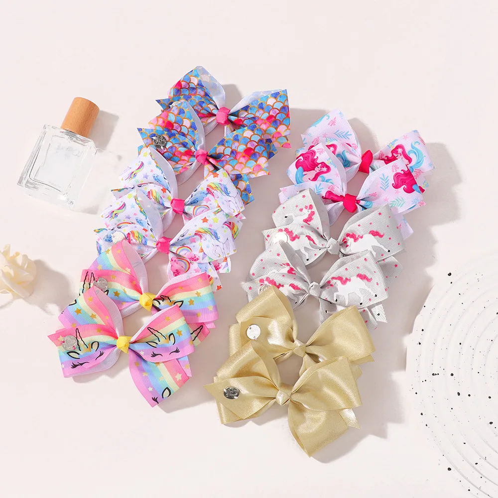 

12pcs 4.5 Random Color Printing Flower Hair Bows Hairpins for Kids Girls Boutique Hair Clip Hairgrips Baby Hair Accessories