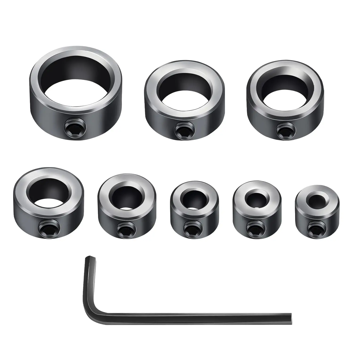 

Depth Stop Drill Bit Set with 9Pcs Collars & Allen Wrench, High Carbon Steel Positioning Rings for Precise Drilling