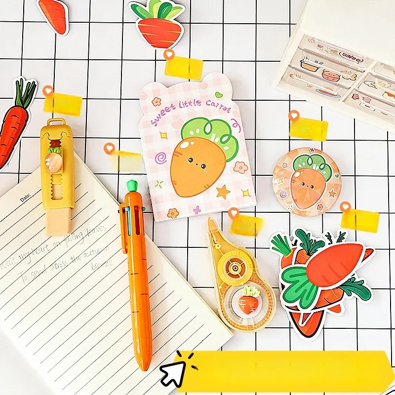 Various Stationery Sets: Small Carrot, Corn, Vegetable and Fruit Ballpoint Pens, Gel Pens, Small Stationery Gifts for Class Students, Creative Learning Supplies Combo, Party Favors and Rewards