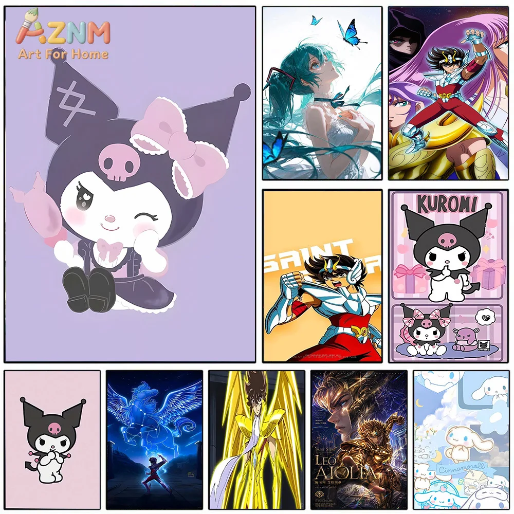 AZNM Kuromi Hatsune Miku Saint Seiya Pegasus Seiya Leo Aiolia Cinnamoroll - Impresión de arte de pared en lienzo de anime, decoración del hogar, pintura