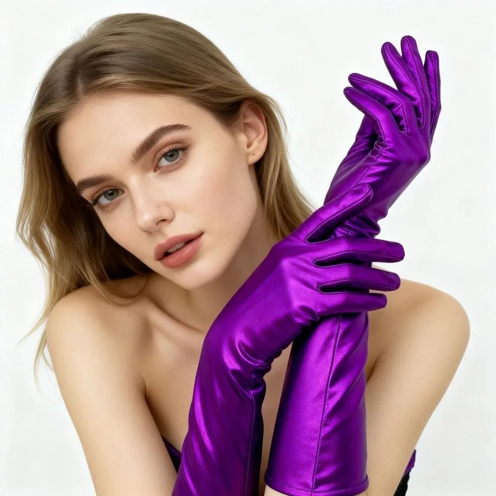 Simple Solid Color Patent Leather Gloves Shiny Cloth Long Gloves Punk Sun Protection Women Mittens Halloween Cosplay