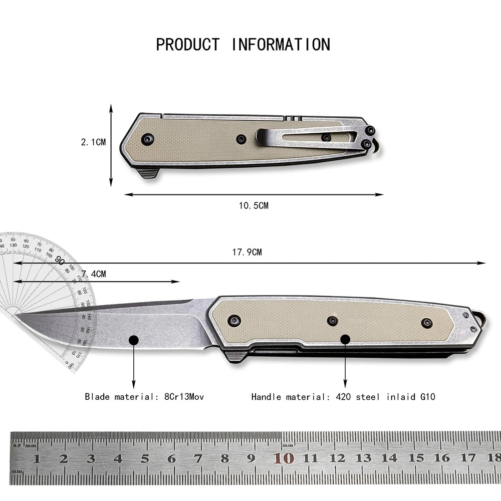 CR 7091 سكين قابل للطي للتخييم في الهواء الطلق، المشي لمسافات طويلة، سكين الجيب، سكين EDC، سكين الصيد التكتيكي، سكين أداة الصيد المحمولة #6