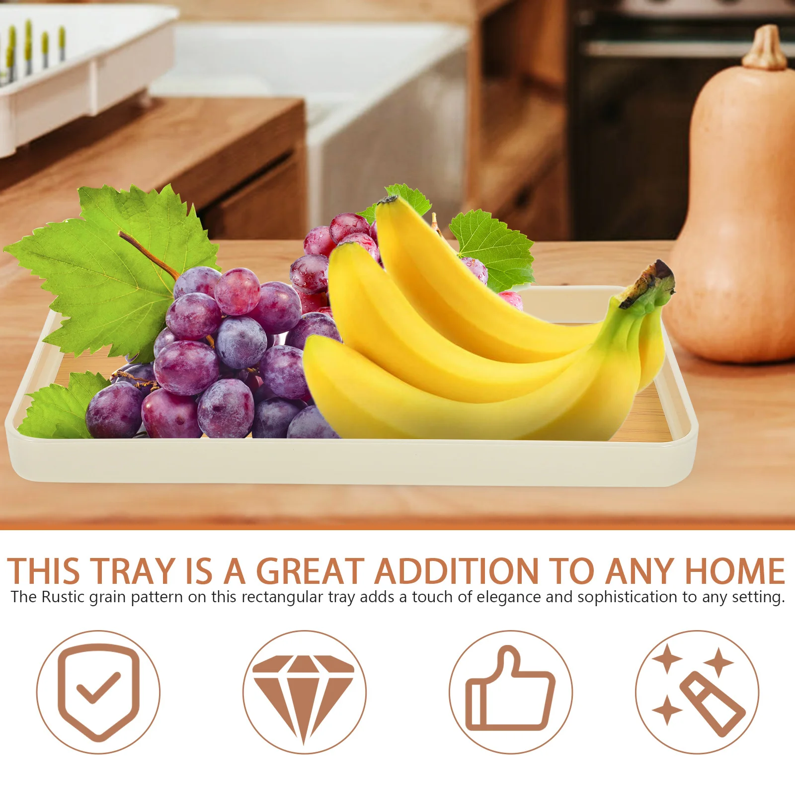 

Rustic Wood Grain Rectangular Tray Small Japanese Style Reusable Plastic Snack Serving Plate Food Storage Tea Table Organizer