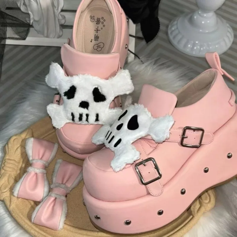 Gothic Black Women's Shoe Designer Punk Funny Flat Shoes Walking Shoes Skeleton Decoration Street Demon Cos Flat Shoes