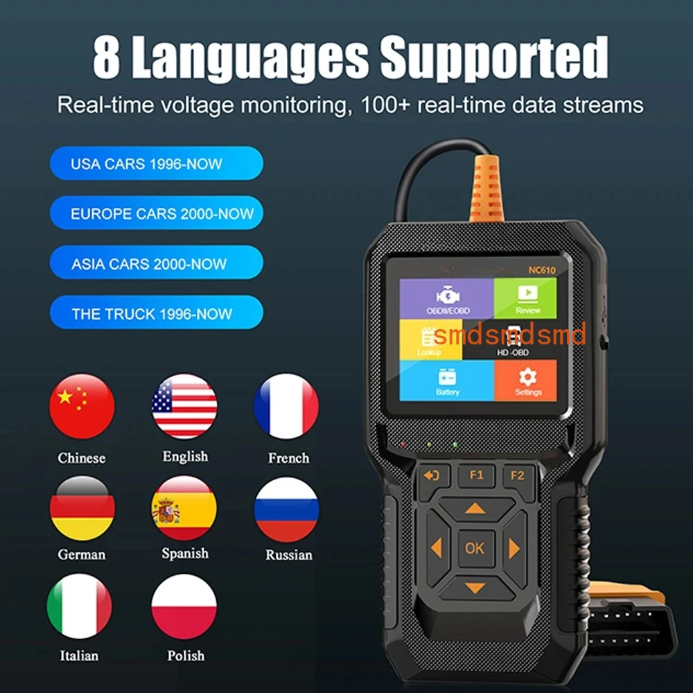 OBD2 Car Diagnostic Heavy Duty Truck Scanner ForNC610 Diesel  Engine Battery Test  J1939 F1 Code Reader 12V/24V