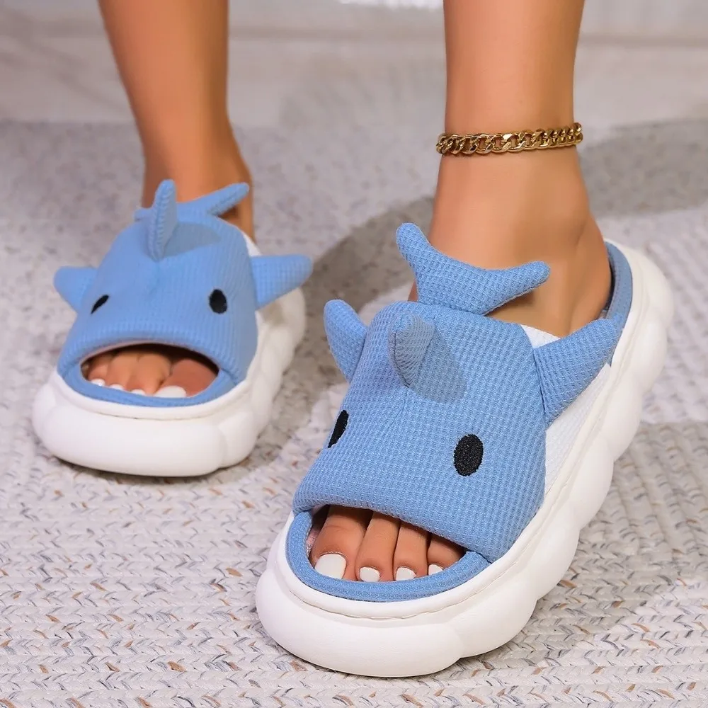 غائم أسماك القرش النعال القرش النعال المفتوحة تو الشرائح المتسكعون الحيوانات شبشب شتوي أحذية الشتاء النعال الكتان الناعم