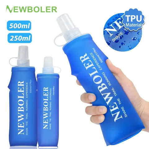 NEWBOLER 250ml/500ml 야외 접이식 실리콘 물린 크기 물병 러닝 캠핑 하이킹 여행 편리한 물병