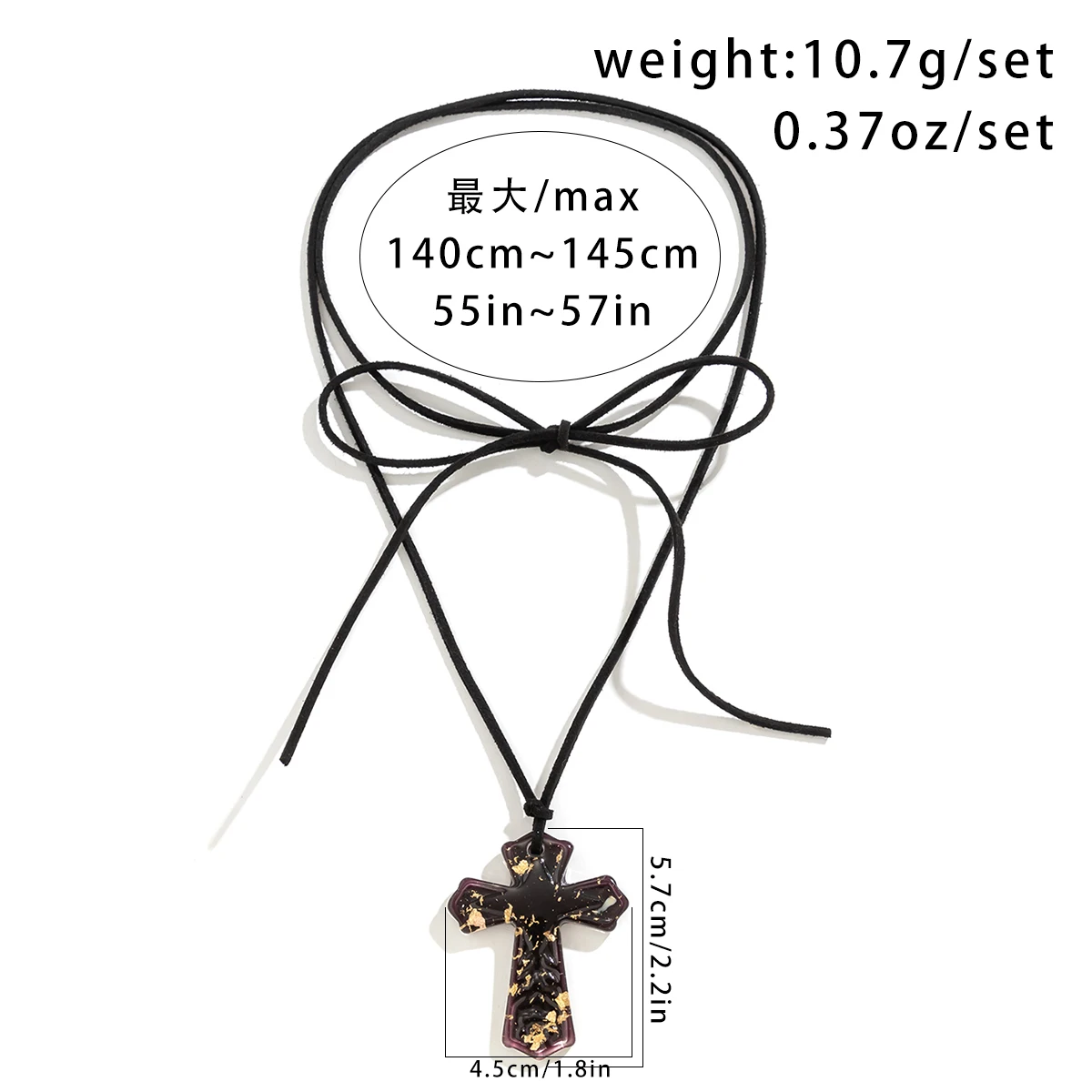 PuRui Trendy Resin Cross Pendant Women Necklace Long Rope Choker Adjustable Neck Clavicle Chain Vintage Jewelry Girls Y2K Party