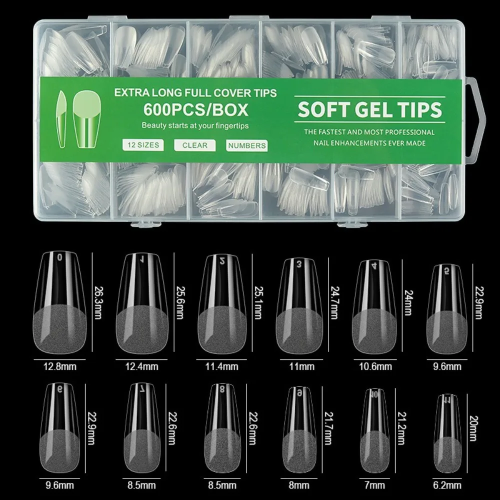 600pcs Ultra-Thin Short Nail Tips Short Square Coffin Almond Shape No-Trace Half Cover False Tips Clear Extension False Nails