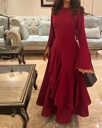 Customized Long Sleeves O-Neck Prom Dresses Pleated A-line Floor Length Formal Occasion Dress Evening Dresses for Special Ocn