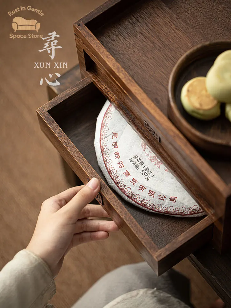 Walnut organ tea cake drawer box storage box antique display rack new Chinese study four treasures storage rack