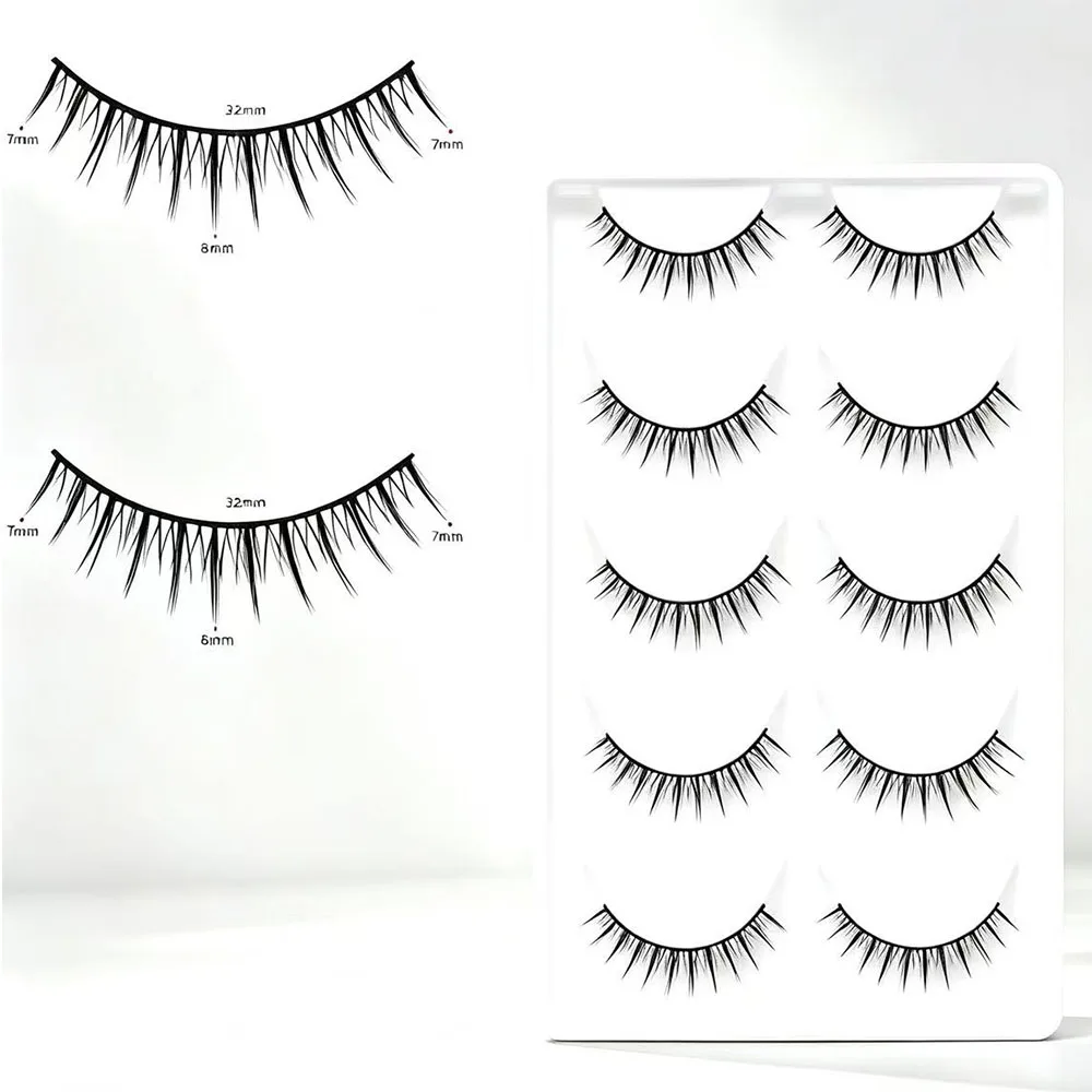 Natural Looking Black Band False Eyelashes 5 Pairs Wispy Strip Lashes for Daily Makeup