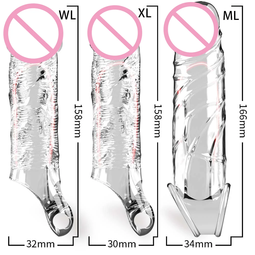 Transparent Penis Enlargement Extend Sleeve Reusable Condoms Dildo Enhancer Delay Ejaculation Cock Rings Sex Toys for Men