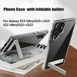 Clear Mobile Phone Case with Metal Kickstand for Samsung Galaxy S23 Ultra Plus 22 S24 Stand Cases Shockproof Back Cover