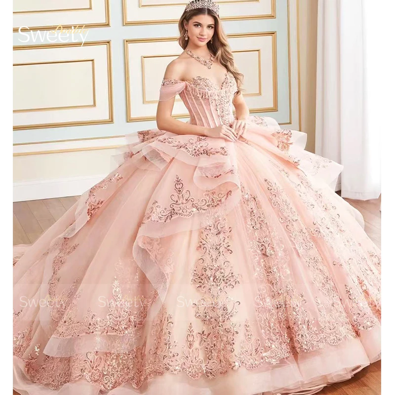 

Baby Pink Quinceneara Dress Organza With Embroidery Princess Ball Gown V-Neck Sleeveless Customized Formal Party Dress Lace Up