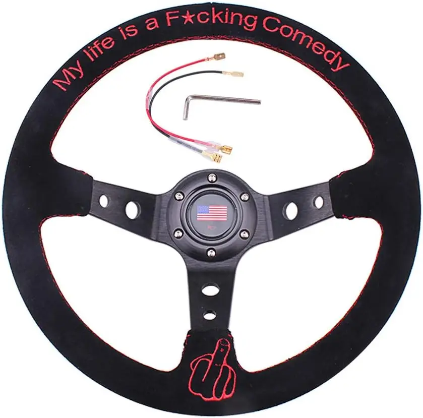 

Universal Racing Steering Wheel 13.6" 345mm with Suede Grip and Horn Button for Car, Boat, Truck
