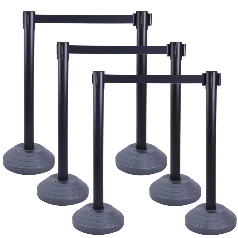 OangeStar 6 Packs Crowd Control Stanchions w/10ft Retractable Belt, Crowd Control Barriers Set w/Water Filled Base