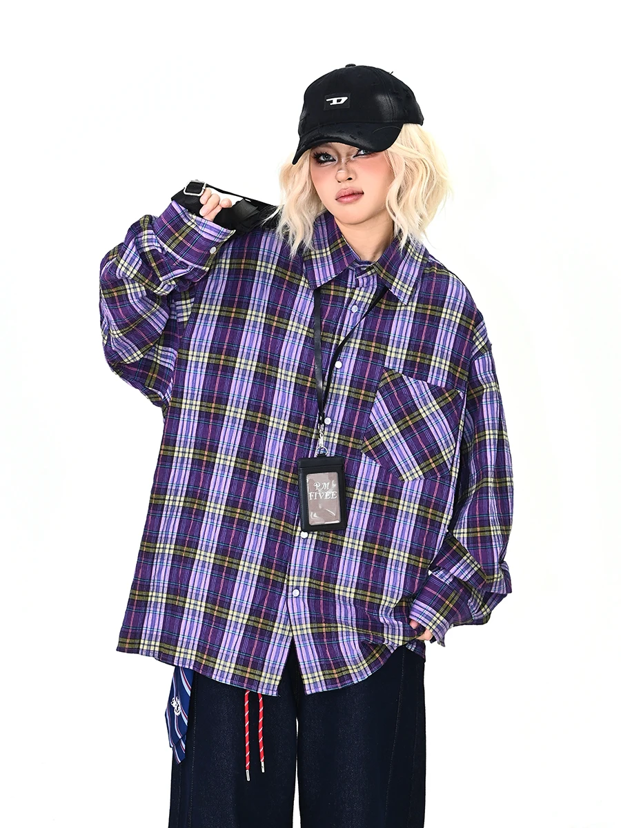 

Loose Women's Plaid Long Sve irt Spring 2026 New Sle American College Couple Tops Easy to Match Comfortable Cotton