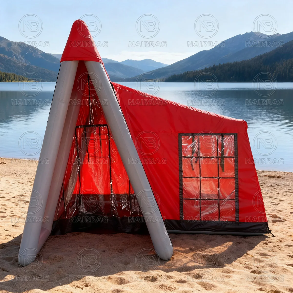 Venta al por mayor de fábrica, tienda de campaña inflable grande para glamping, habitaciones familiares, tienda de campaña de aire hermética impermeable de Pvc para familia, exterior, invierno