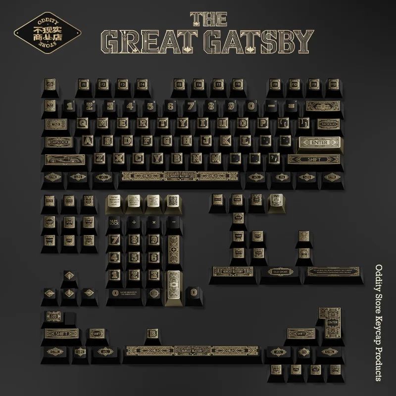 Retro Themed Keyboard Keycaps Black Gold Design PBT Cherry Profile Metal Texture Custom Key Caps Mechanical Keyboards Table Mat