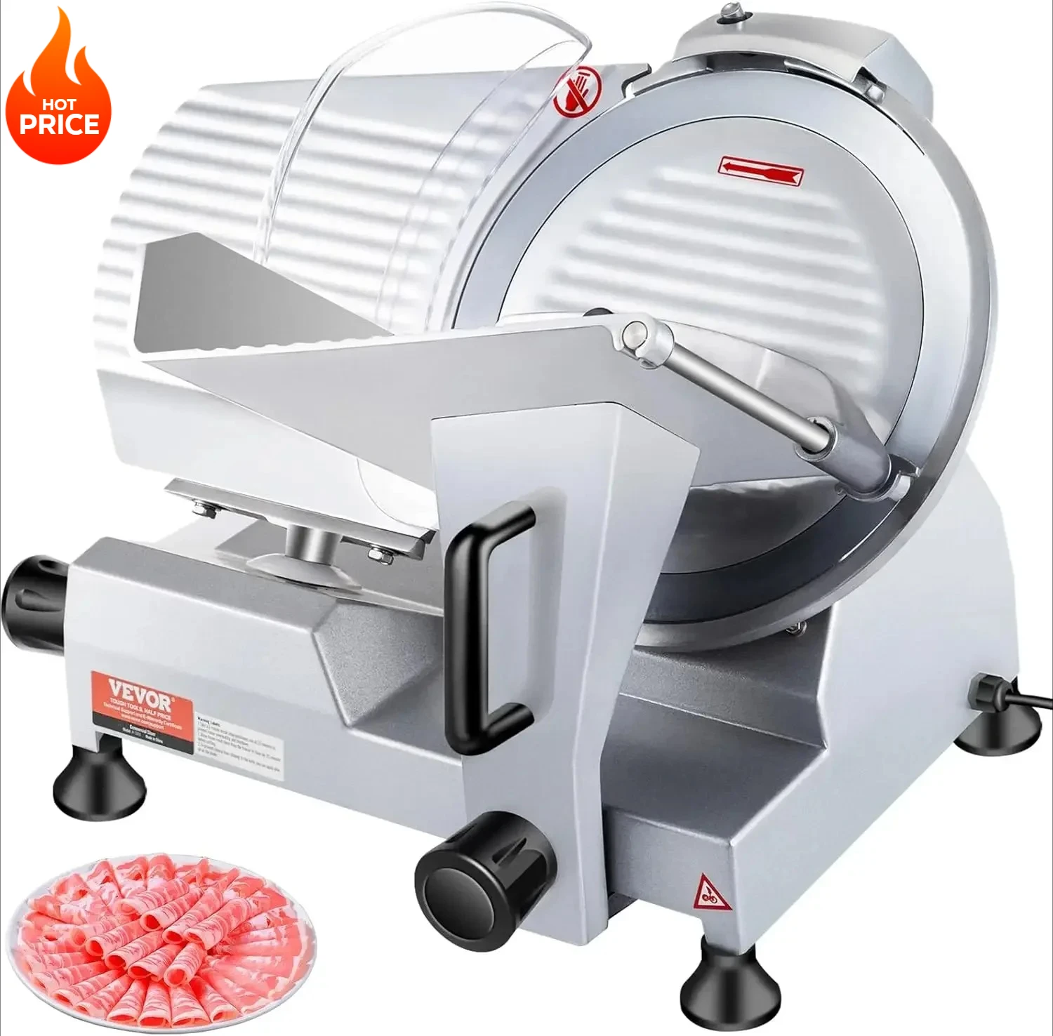 

12-дюймовая электрическая нарезка для еды с лезвием из углеродистой стали, мясорубка 350-400 об/мин, регулируемая толщина 0-0,6 дюйма для сыра, овощей, хам