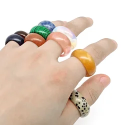 Natural Stone Malachite Ring Face Width 12mm Inner Diameter 18-20mm Tiger Eye Ring Charm Jewelry Gifts for Friends and Couples