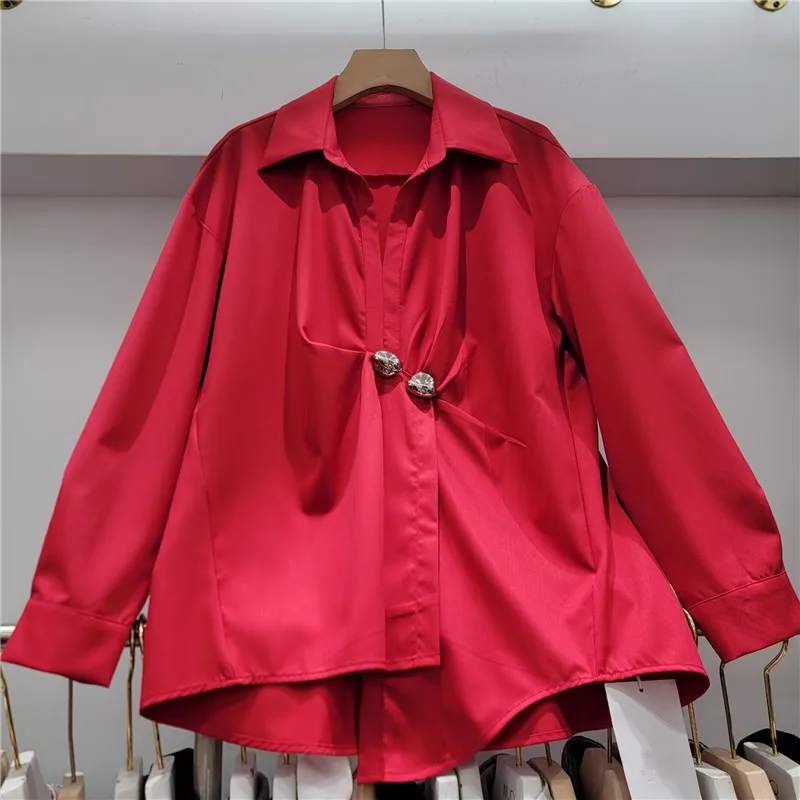 SuperAen Simple Korean Style White Asymmetrical Three-dimensional Knot Blouse for Women 2026 Autumn New Design Shirts