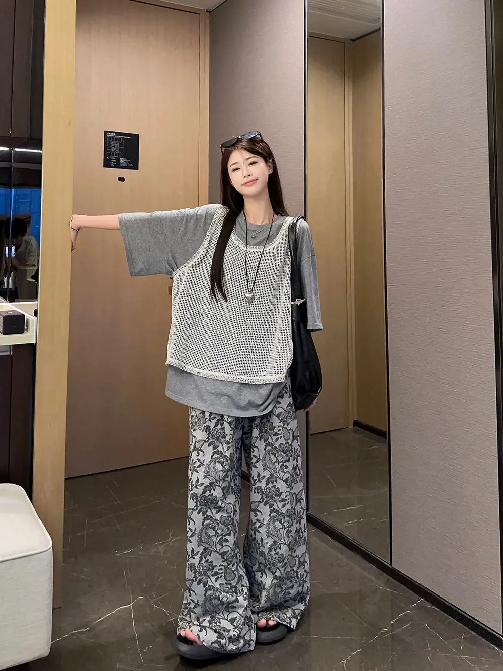 

3D Hollow Grid Vest Half Sleeve T-Shirt Retro Casual Pants Sports Fashion Three-Piece Set for Women