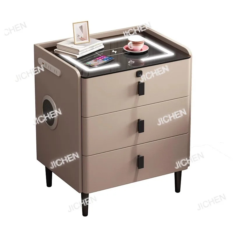 

Modern Luxury Smart Bedside Table Bedside Table with LED Light Wireless Charging Fingerprint Floating Hotel Bedroom Furniture