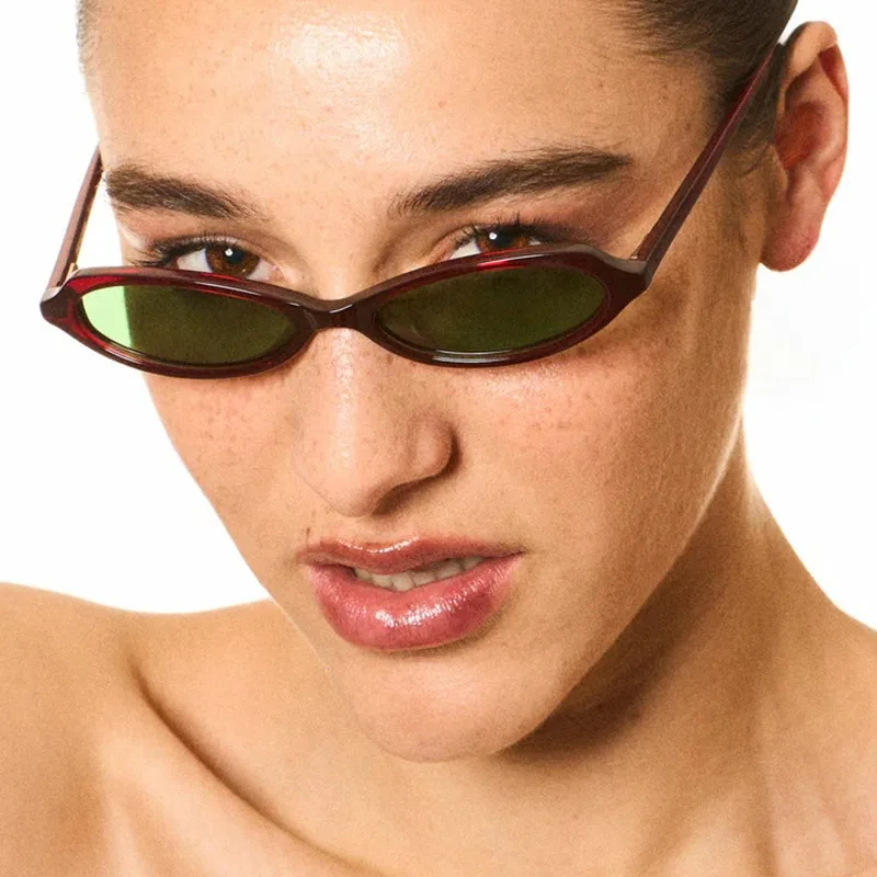 Gafas de Sol Mini Cat Eye, Estilo Punk, Lentes Verdes, Protección UV400, Unisex, para Salir de Fiesta
