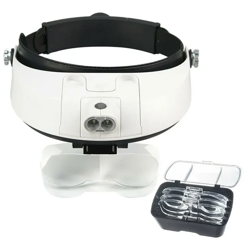 

Illuminated Headband Reading Repairing Magnifier 1.0X,1.5X,2.0X,2.5X,3.5X Interchangeable Lens Magnifying Glass with LED Lights