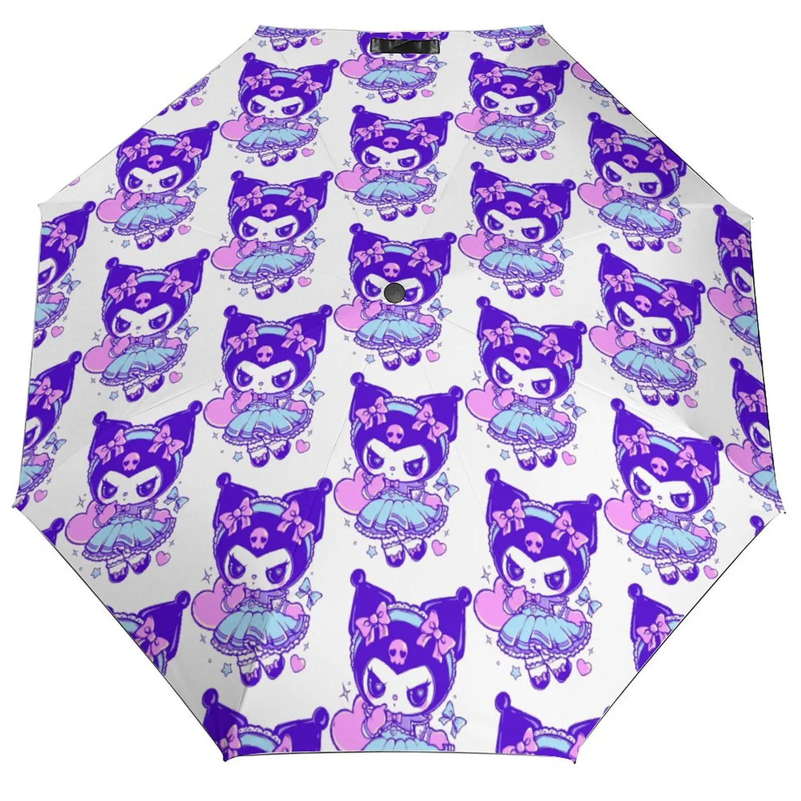 

Kawaii Kuromi зонтик от солнца, зонт с защитой от ультрафиолета, портативный крутой 3-кратный зонт для автоматической рыбалки с художественным принтом