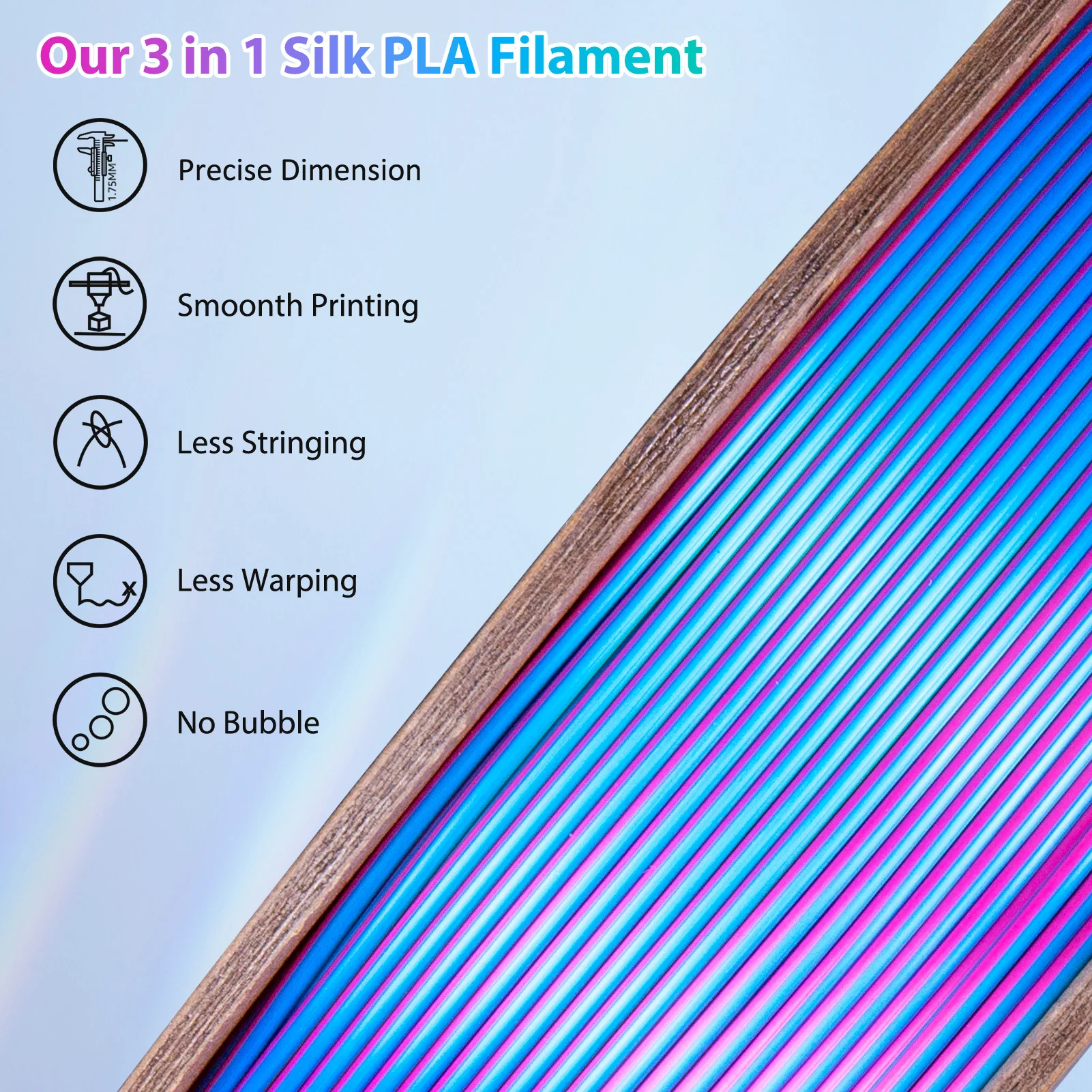 250g Silk PLA 3D Printer Filament 3 Color in 1 PLA Filament 1.75mm 3D Printing Filament Fit Most FDM Printers