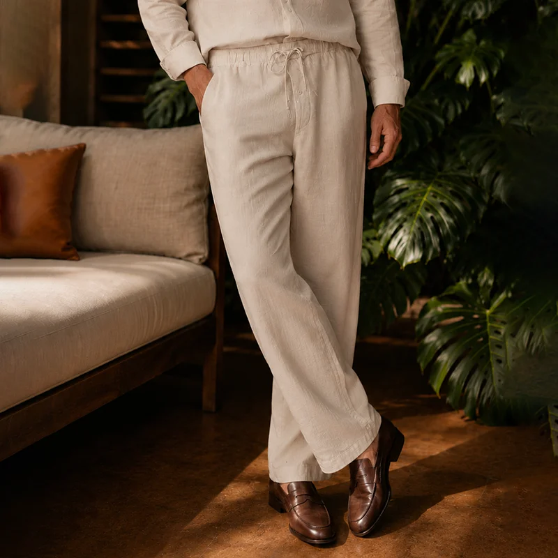 

2026 spring and summer new high-end old money style Lyocell linen blended loose and cool casual trousers