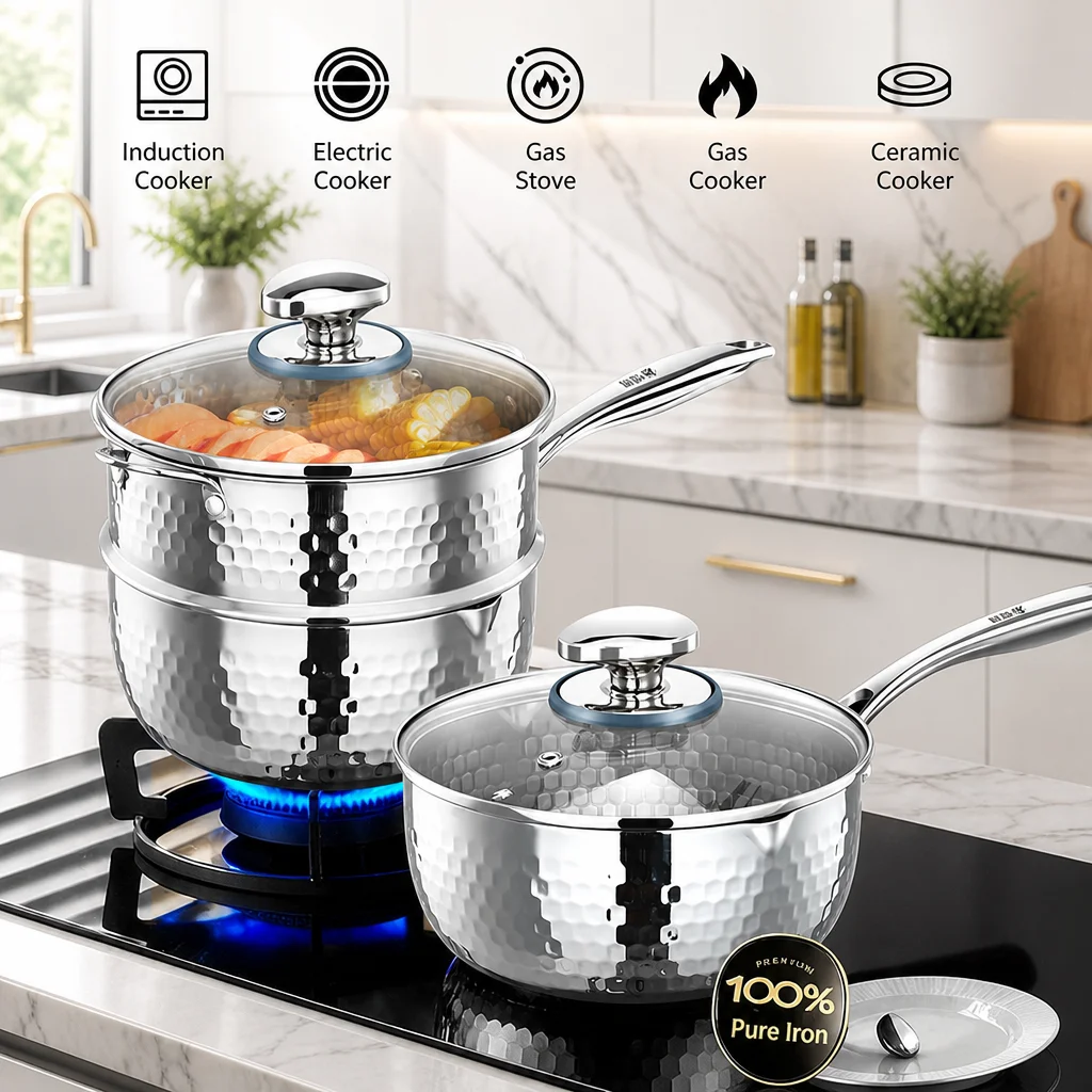 Factory OEM Kitchen Cookware Titanium Sauce Pan Hammer Pattern Cooking Pot Non -stick Cooking Pot