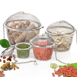 Kitchen Stainer With Chain Spice Tea Coffee Spice Soup Herbal Sieve Infuser Reusable Stainless Steel Seasoning Bag Ball Filters