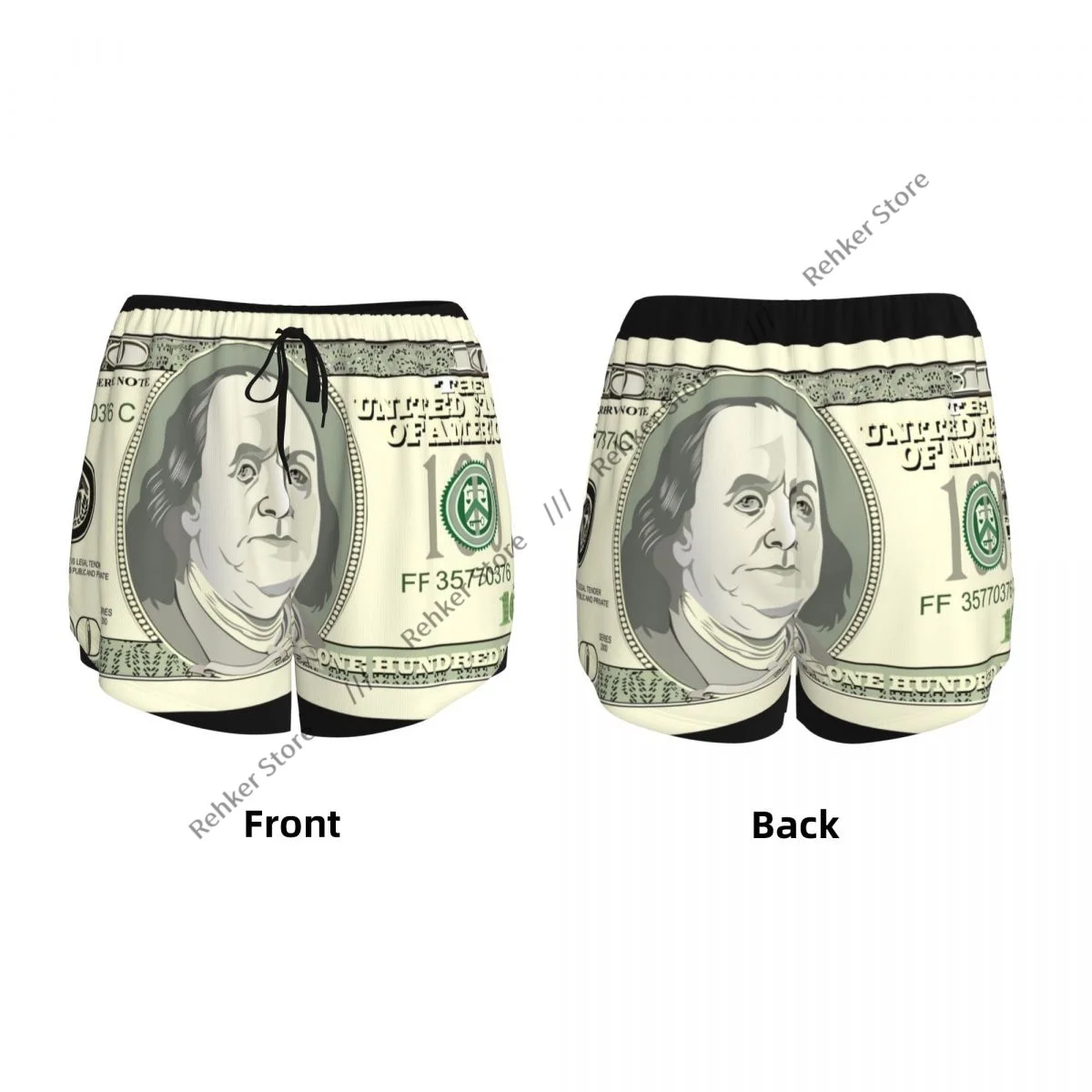 ワークアウトショーツ女性フィットネス速乾性二重層ショーツ百ドルプリントアスレチックヨガショートパンツジムレギンス