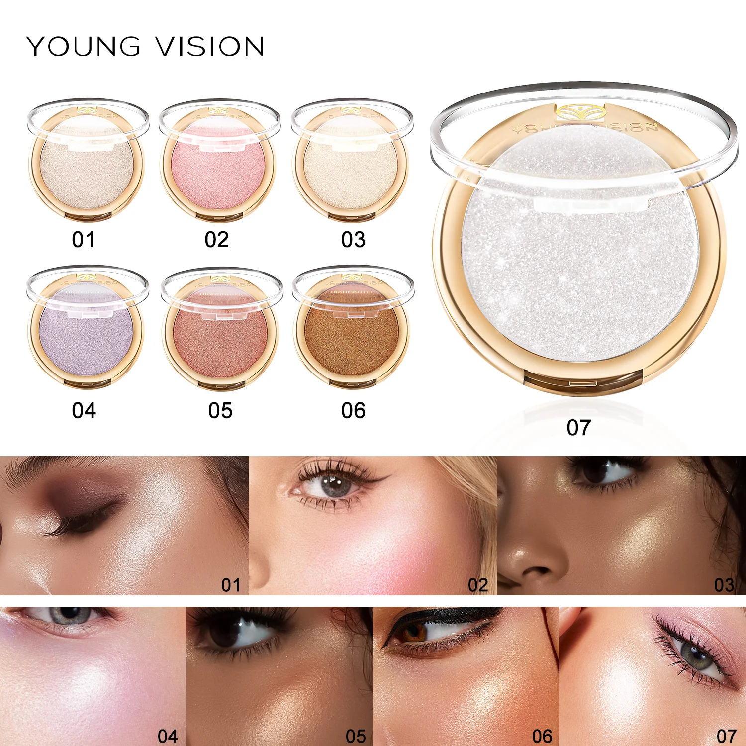 6 colores perlados con partículas finas de brillo Pentel Blush, colorete sólido para contorno, resaltador de mejillas rosa