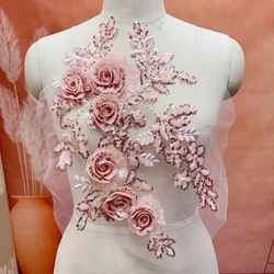 Sequin Embroidered Flower Applique Lace Fabric Trim Mesh Collar Wedding Bridal Gown Sewing Patch Party Dress Decor DIY Crafts