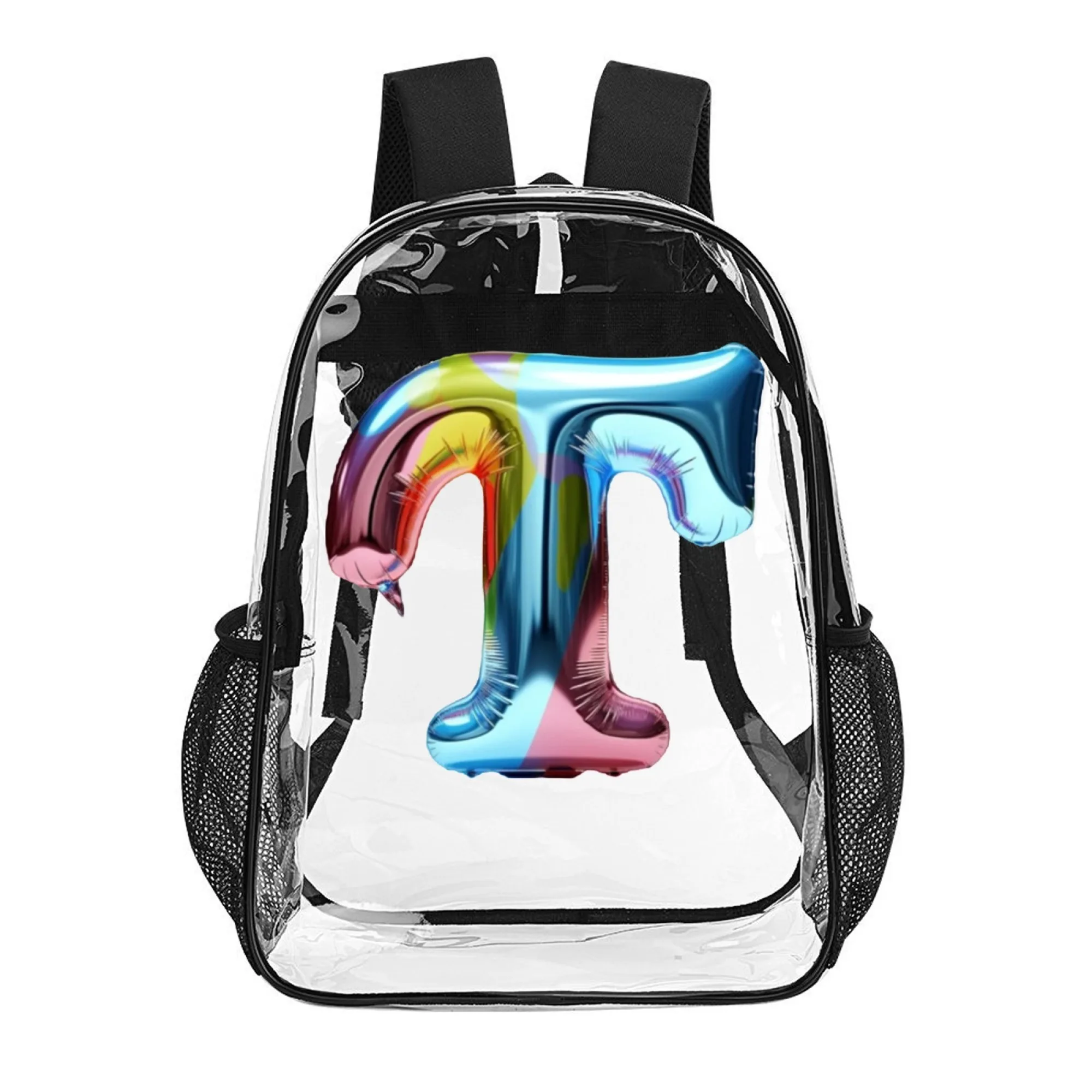

16 in PVC Clear Backpack, Transparent Bag with T Letter Multicolor Balloon Pattern,Trendy Gift for School,Daily Use&Special Days