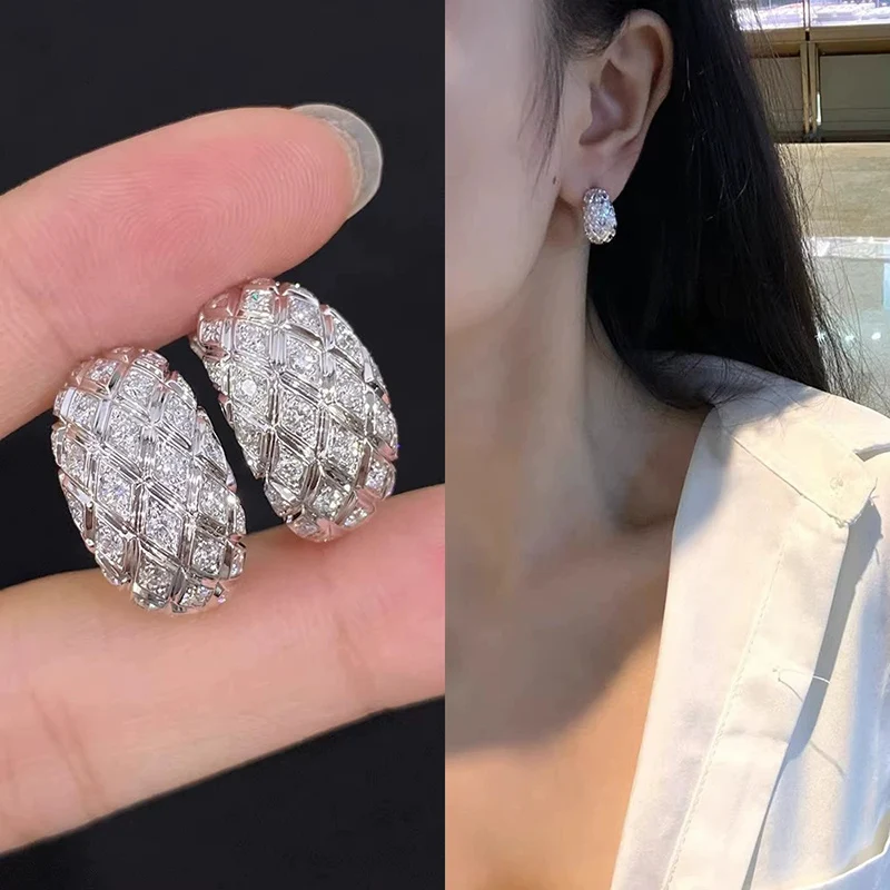 

Роскошные серьги с сетчатым узором, блестящие и универсальные, с микроинкрустацией цирконами, для женщин, праздничные украшения KOFSAC