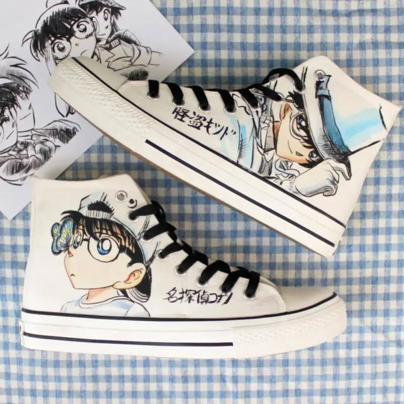 Edogawa Conan Kudo Shinichi Sneakers Lovers Canvas Shoes Anime Graffiti Breathable Cool Street Shoes Brand Sneakers Causal Shoes