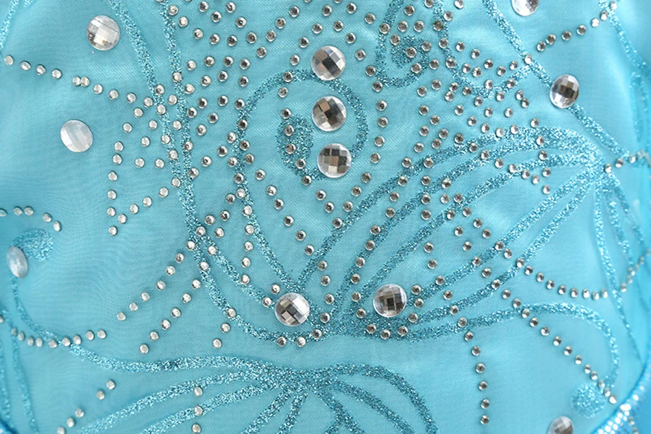 Elsa Prinzessinnenkleid für Mädchen mit glitzerndem Tüllumhang, transparenten langen Ärmeln und Strasssteinen, Kinderkostüm für Halloween, Geburtstagsfeier, 3-10 Jahre – Detail 8