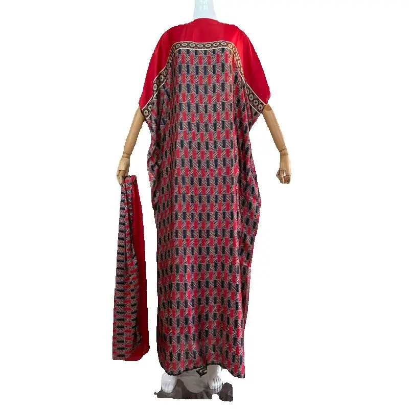 2023 New Kimono Rayon Oversize African Women Clothing Dubai Dashiki Abaya Free Size Print Design With Scarf Loose Long Dress