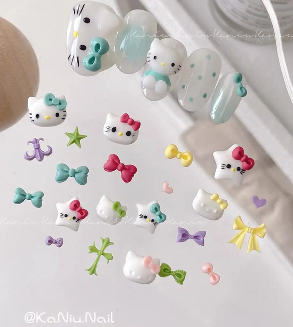 3d olá kitty arcos kawaii encantos do prego molde da arte do prego diy moldagem decoração da arte do prego para arte do prego artesanato dos desenhos animados acessórios do prego